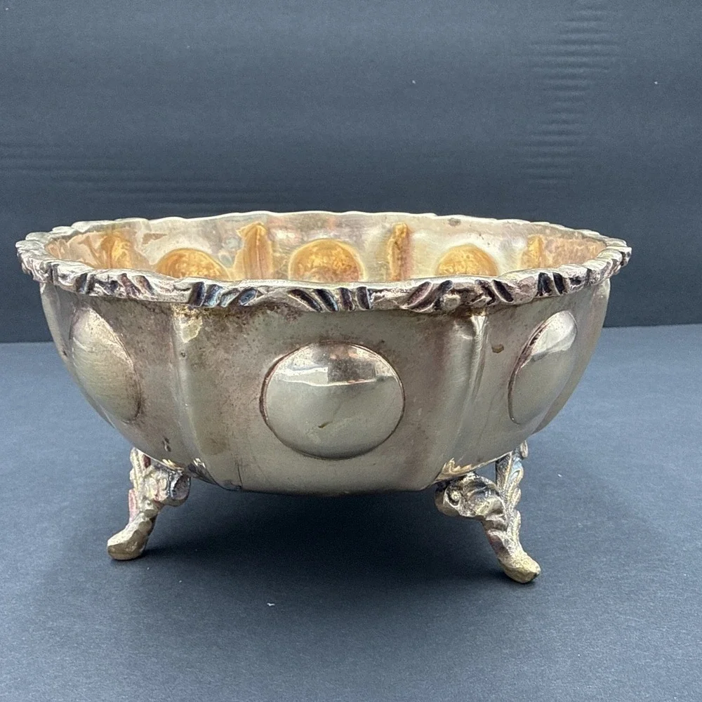 Vintage Brass Bowl Planter Bowl Candy Dish with Feet‎ Mid Century Modern